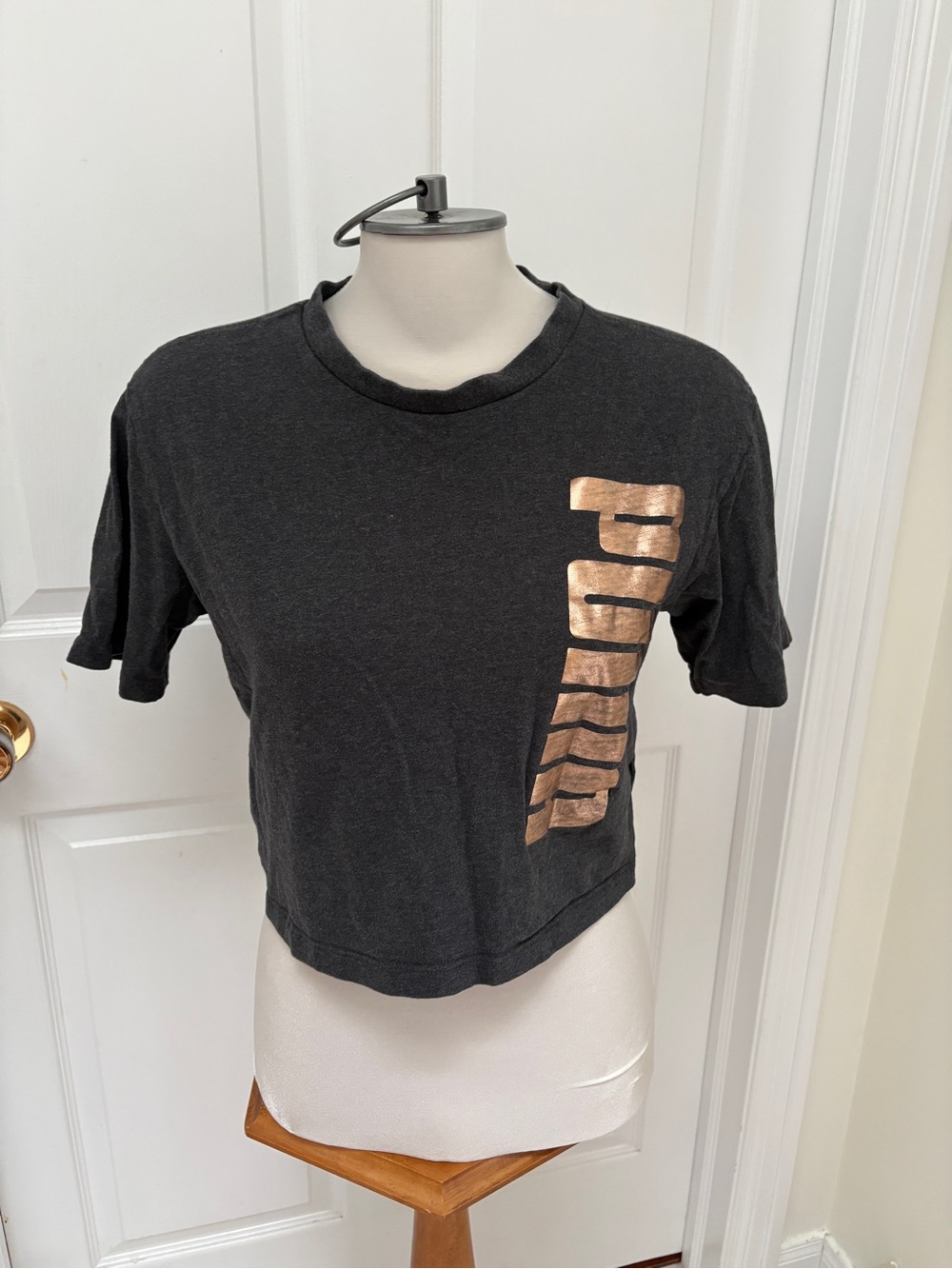 Puma Black Cropped Tee with Rose Gold Vertical Logo